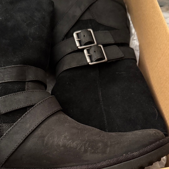 UGG Black Suede Double Buckle Lorna Boots - Picture 2 of 7